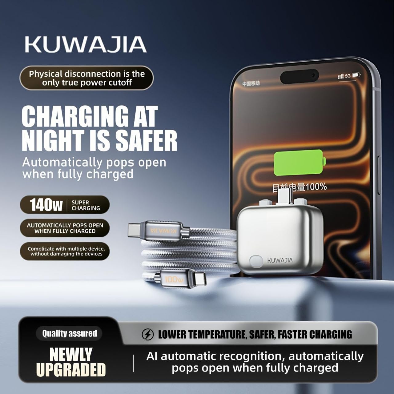Smart Charger Auto Power Disconnector Guard with Type-C Cable