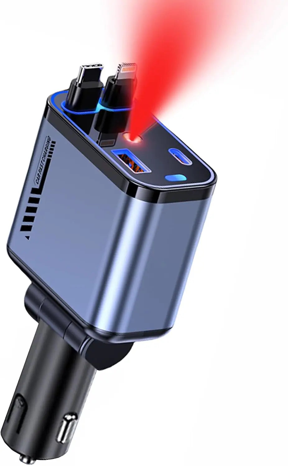 100W Car Charger with Starlight | Retractable | 4 in 1 Fast Charging USB-C Car | for iPhone & Android