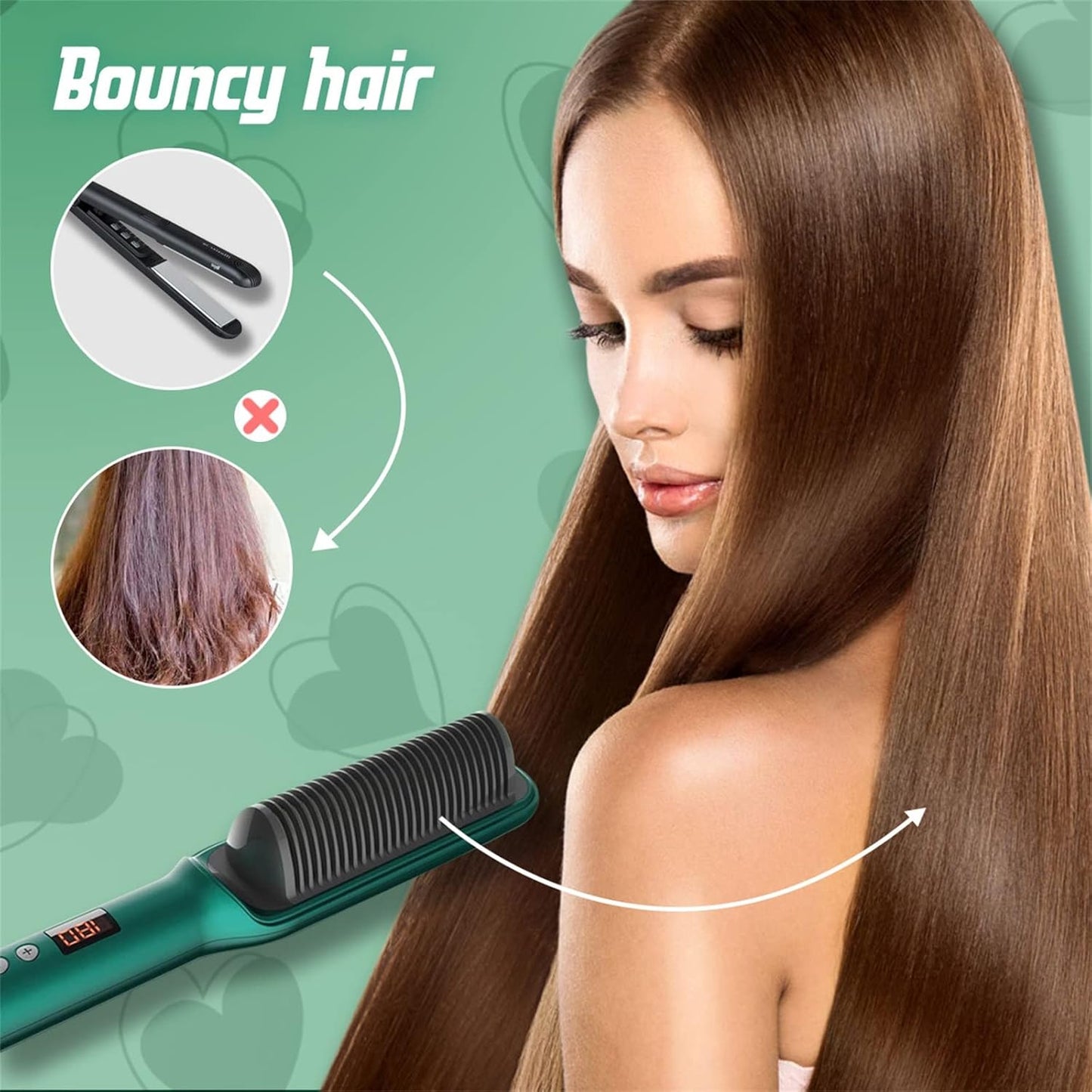 Hair Straightener Brush & Curler 2-in-1  (5 Heat Levels)